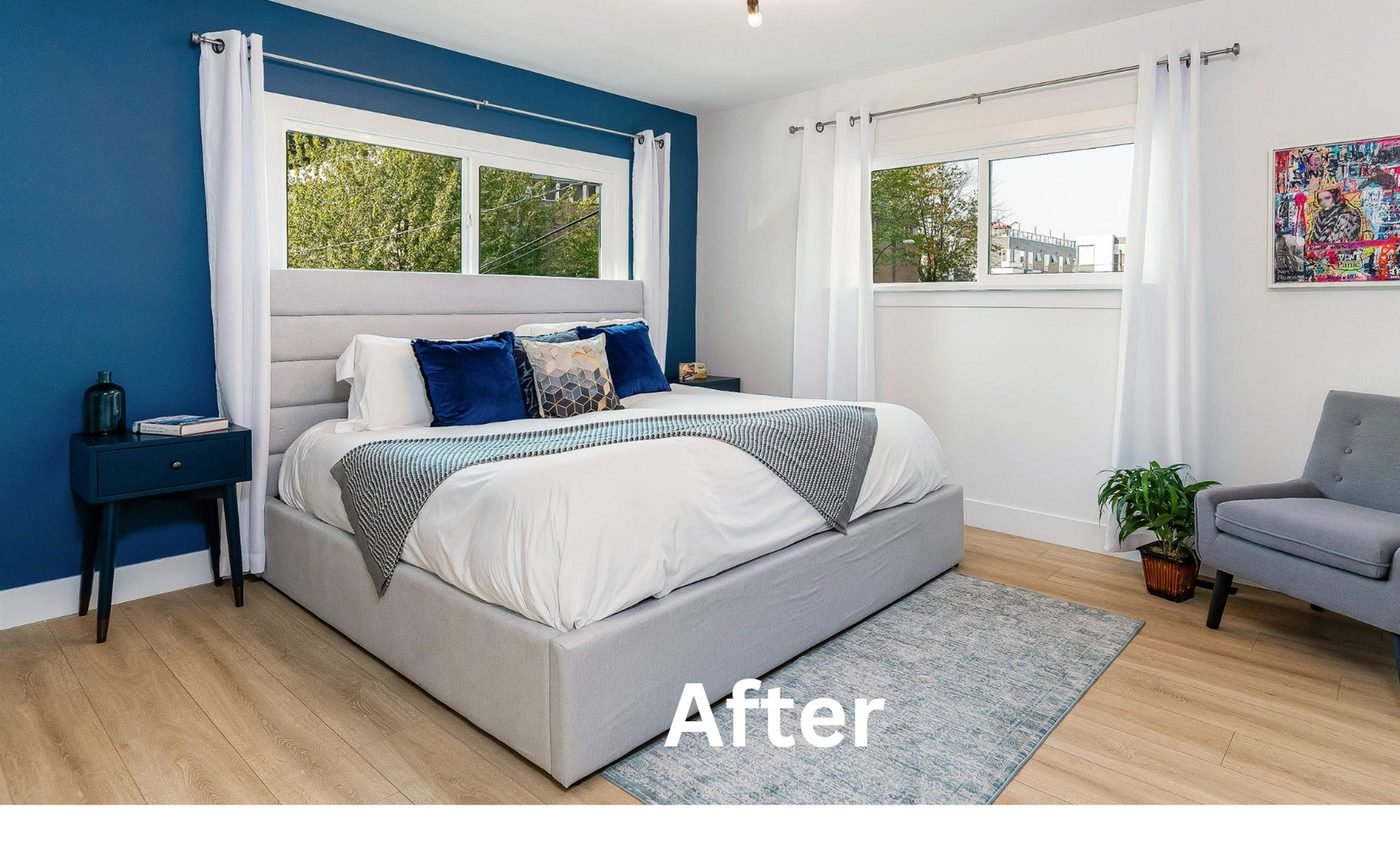 Bright finished basement family room after renovation in North Vancouver